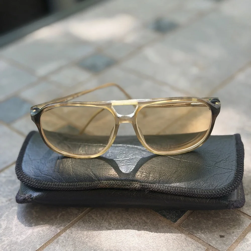 Clearvision Aviator Style Tinted Glasses Mens L 145mm Tan Amber Vtg Grandpa Core